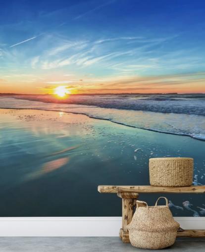 Sunset on Blue Beach Wallpaper