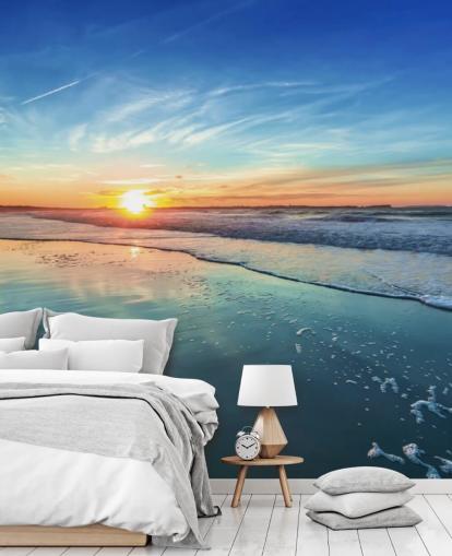 Sunset on Blue Beach Wallpaper