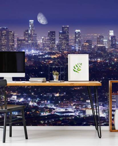 purple sky at night in Los Angeles city Wallpaper