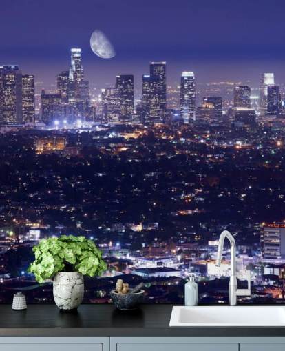 purple sky at night in Los Angeles city Wallpaper