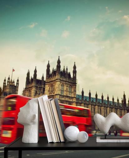 Rode bus in Londen behang