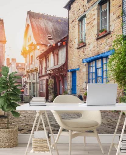 Charming street scene in an old town in Europe at sunset Wall Mural Wallpaper Charming street scene in an old town in Europe at sunset Wall Mural Wallpaper