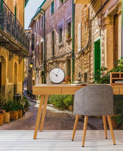 Pittoreske straat van een oude mediterrane dorpsmuurschildering