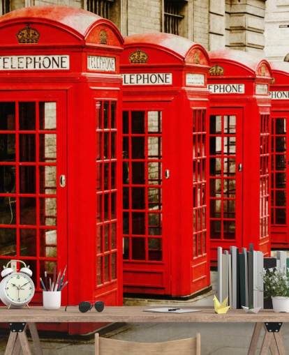 Rode telefoonboxen behang