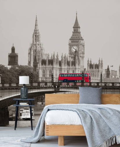 monokrom tilpasset London tapetmaleri kalt London Bus på Lambeth Bridge for stuer, soverom og kontorer