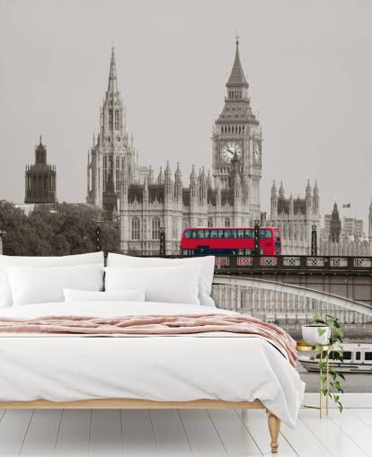 monokrom tilpasset London tapetmaleri kalt London Bus på Lambeth Bridge for stuer, soverom og kontorer