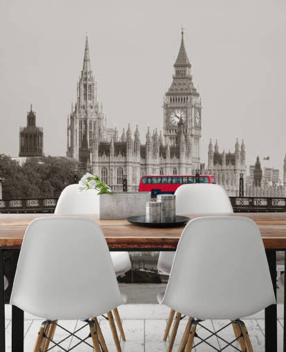 monochrome op maat gemaakte Londense behangmuurschildering genaamd London Bus on Lambeth Bridge voor woonkamers, slaapkamers en kantoren monochrome op maat gemaakte Londense behangmuurschildering genaamd London Bus on Lambeth Bridge voor woonkamers, slaapkamers en kantoren