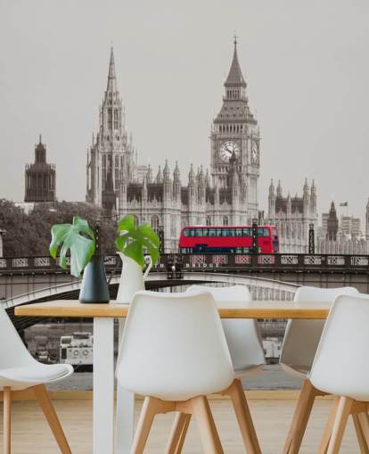 einfarbiges kundenspezifisches Londoner Tapeten-Wandbild namens London Bus on Lambeth Bridge für Wohnzimmer, Schlafzimmer und Büros