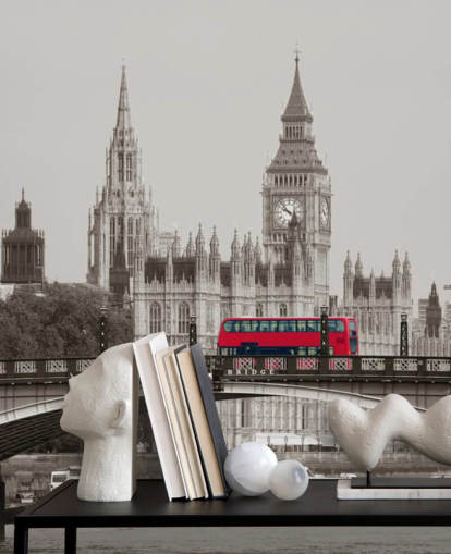 monochrome custom London wallpaper mural called London Bus on Lambeth Bridge for living rooms, bedrooms and offices monochrome custom London wallpaper mural called London Bus on Lambeth Bridge for living rooms, bedrooms and offices