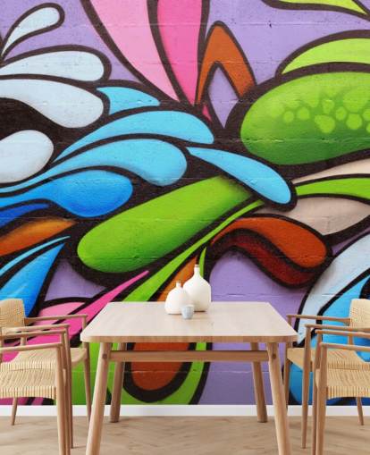 Decorazione murale con graffiti con forme colorate