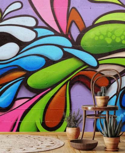Farverige figurer Graffiti Wallpaper Mural