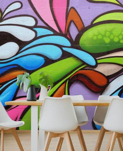 Decorazione murale con graffiti con forme colorate Decorazione murale con graffiti con forme colorate
