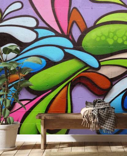 Colourful Shapes Graffiti Wallpaper Mural