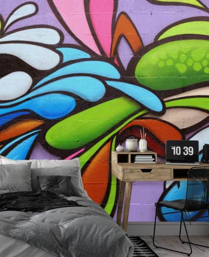 Papel de parede de graffiti de formas coloridas