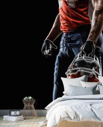 mural oscuro de papel pintado de la NFL llamado American Football Sportsman para dormitorios de adolescentes y clubes deportivos