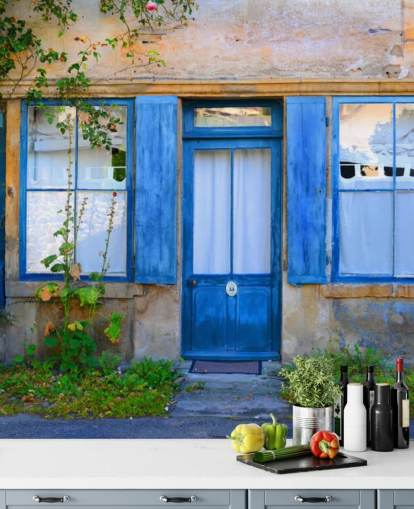papier peint de vieilles portes bleues