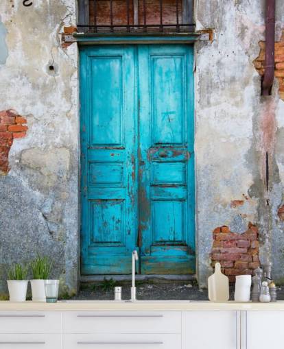Alte blaue Holztür Old Blue Wooden Door Wallpaper 