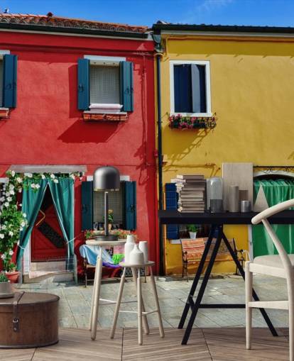 Farbenfrohe Häuser auf Burano Island Colourful Burano Island Houses Wallpaper 