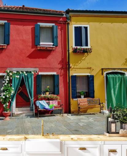 Värikkäät Buranon saaren talot Colourful Burano Island Houses Wallpaper 