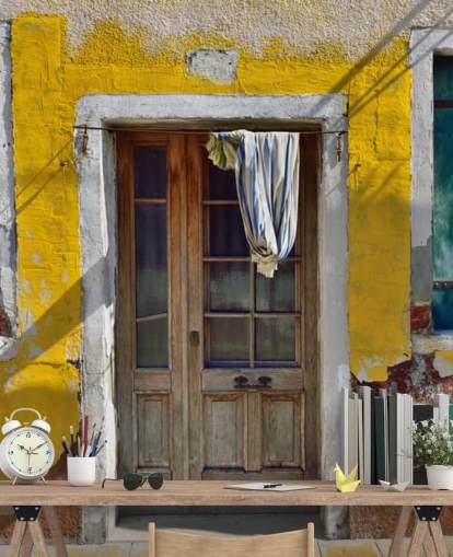 yellow italian house front wallpaper