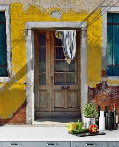 yellow italian house front wallpaper