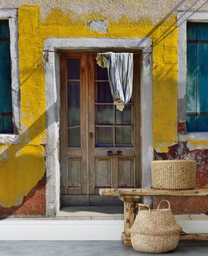 yellow italian house front wallpaper