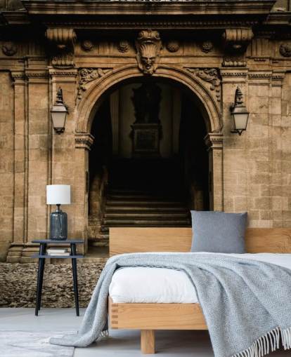 Papier Peint Fresque Porte en Pierre Arquée vers le Mur