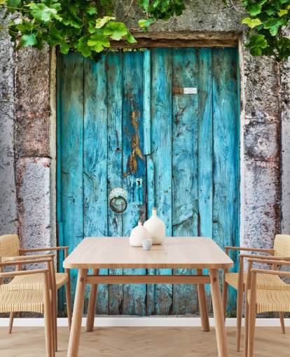 Puerta de madera azul brillante Bright Blue Wooden Door Wallpaper 
