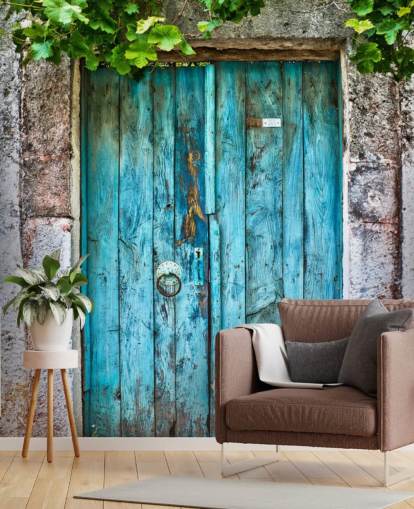 Porta de madeira azul brilhante Bright Blue Wooden Door Wallpaper Porta de madeira azul brilhante Bright Blue Wooden Door Wallpaper