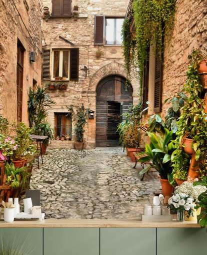 Maalaismaiset talot Perugian taustakuvassa