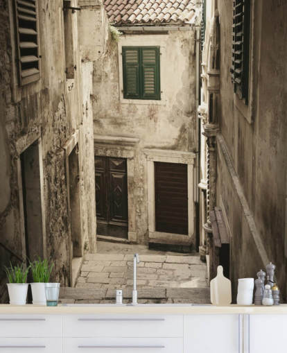 Decorazione murale con strada rustica