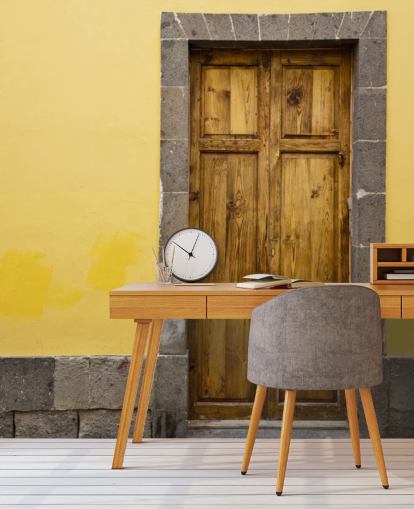 Legno e giallo Carta da parati grigio senape