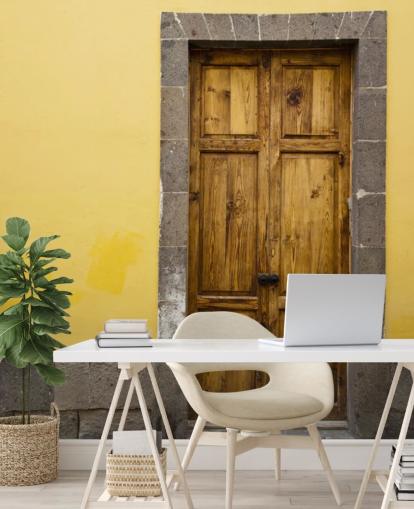 Madeira e amarelo Papel de parede cinza mostarda
