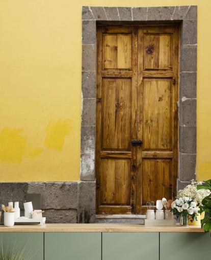 Wood and Yellow Grey Mustard Wallpaper