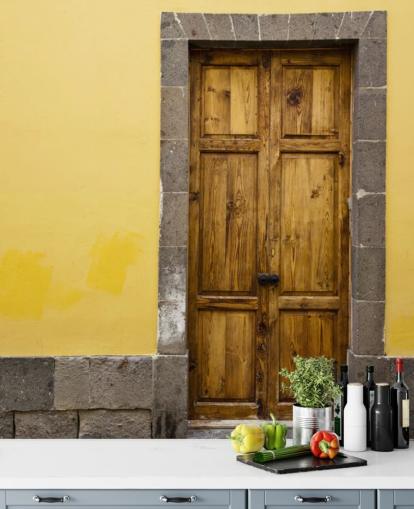 Madeira e amarelo Papel de parede cinza mostarda