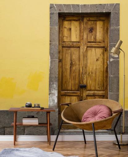 Wood and Yellow Grey Mustard Wallpaper