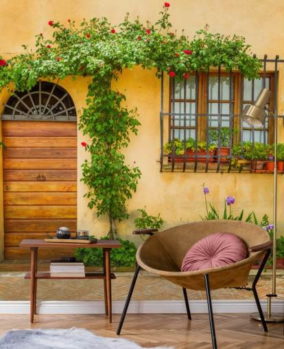 yellow front of italian house wallpaper