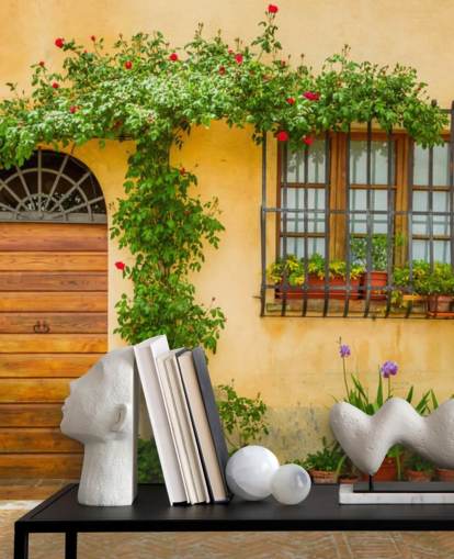 yellow front of italian house wallpaper