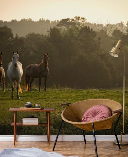 Three Wild Horses in Field Wallpaper