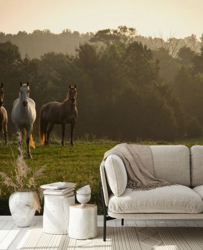 Three Wild Horses in Field Wallpaper