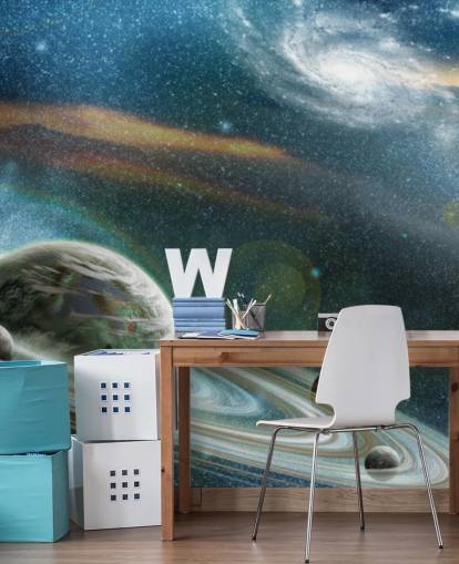 Planet med ring System Bakgrund Väggmålning