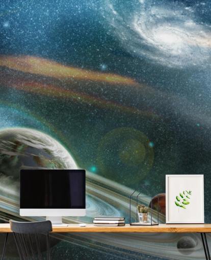 Planet med Ring System Bakgrunn Mural