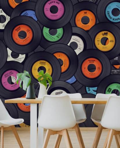 black vinyl wallpaper mural called Vinyl Records for bedrooms, man caves and venues black vinyl wallpaper mural called Vinyl Records for bedrooms, man caves and venues