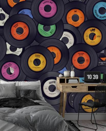 carta da parati murale in vinile nero chiamata Vinyl Records per camere da letto, grotte e luoghi carta da parati murale in vinile nero chiamata Vinyl Records per camere da letto, grotte e luoghi