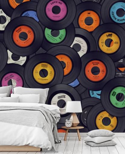 mural de papel pintado de vinilo negro llamado Vinyl Records para dormitorios, cuevas de hombres y locales mural de papel pintado de vinilo negro llamado Vinyl Records para dormitorios, cuevas de hombres y locales