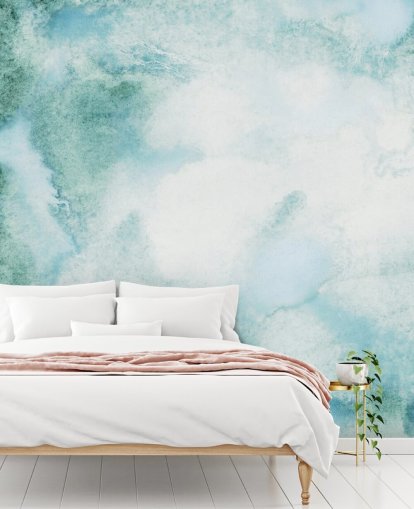 Blauw en groen abstract aquarelbehang