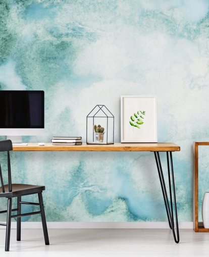 Blauw en groen abstract aquarelbehang