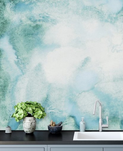 Blue and Green Abstract Watercolour Wallpaper