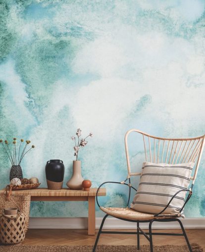 Blue and Green Abstract Watercolour Wallpaper