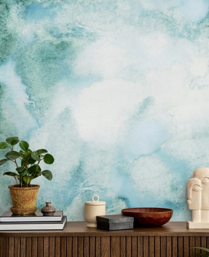 Blue and Green Abstract Watercolour Wallpaper